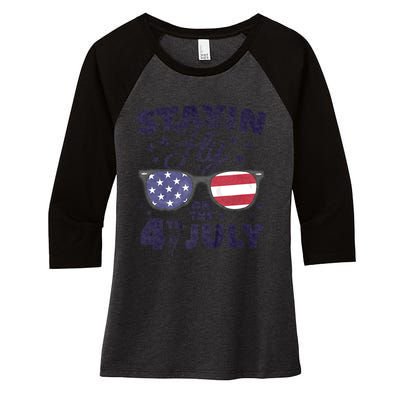 Staying Fly On The 4th Of July Sunglasses Patriotic Women's Tri-Blend 3/4-Sleeve Raglan Shirt