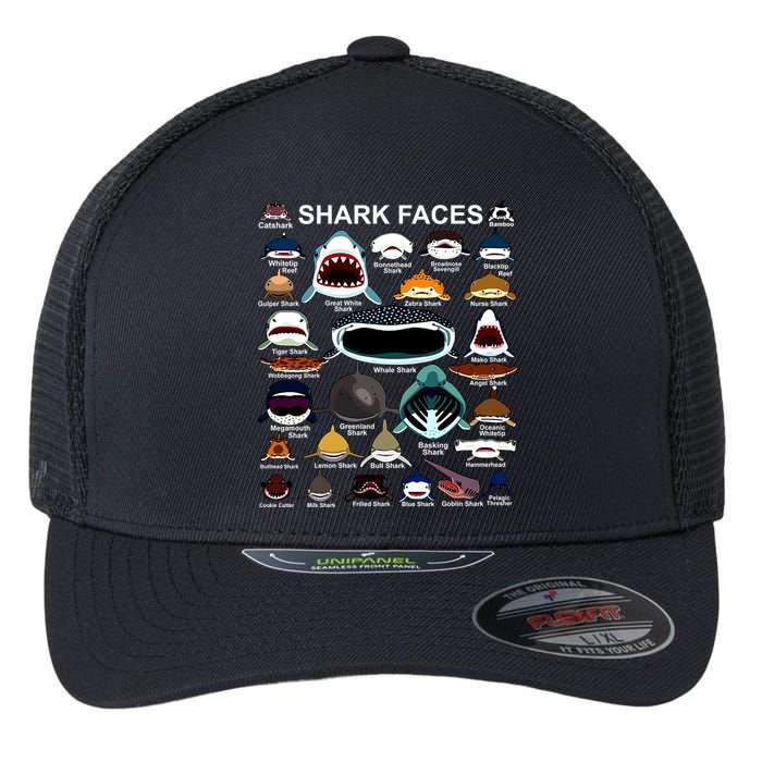 Shark Faces Of All Kinds Flexfit Unipanel Trucker Cap