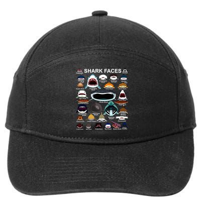 Shark Faces Of All Kinds 7-Panel Snapback Hat