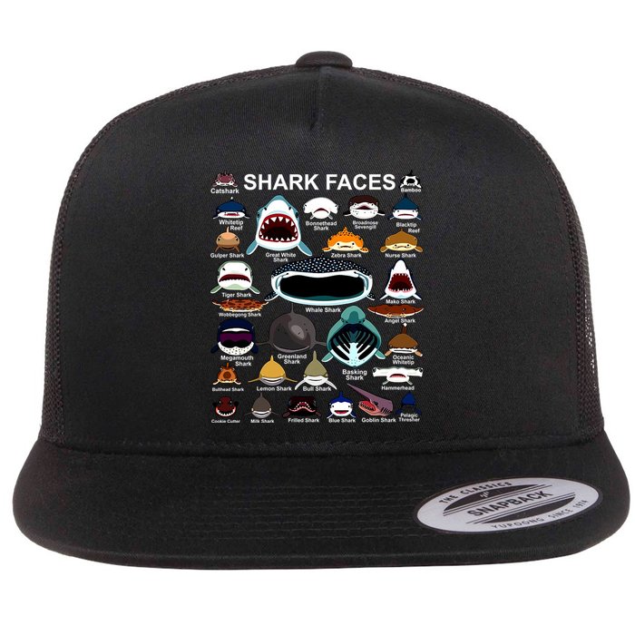 Shark Faces Of All Kinds Flatbill Hat