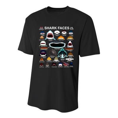 Shark Faces Of All Kinds Youth Performance Sprint T-Shirt