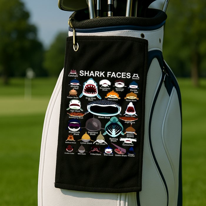 Shark Faces Of All Kinds Golf Towel