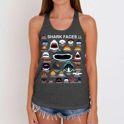 Shark Faces Of All Kinds Women's Knotted Racerback Tank