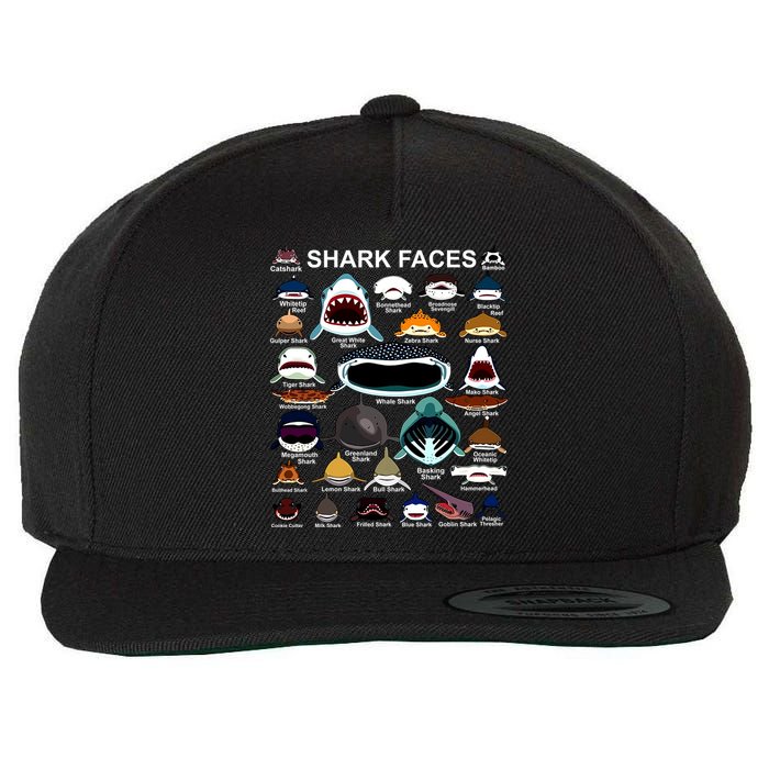 Shark Faces Of All Kinds Wool Snapback Cap
