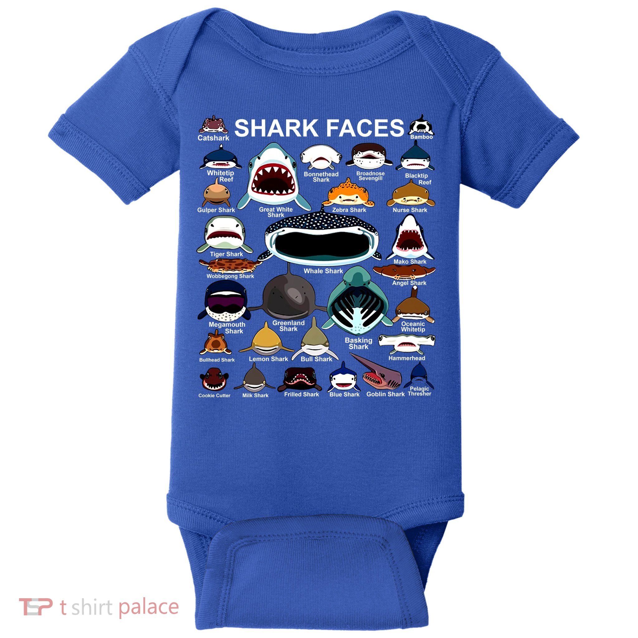 Shark Faces Of All Kinds Baby Bodysuit