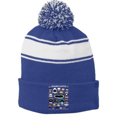 Shark Faces Of All Kinds Stripe Pom Pom Beanie