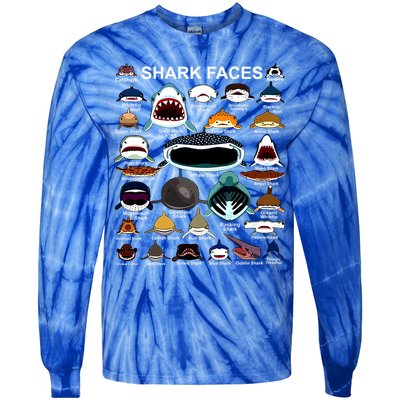 Shark Faces Of All Kinds Tie-Dye Long Sleeve Shirt