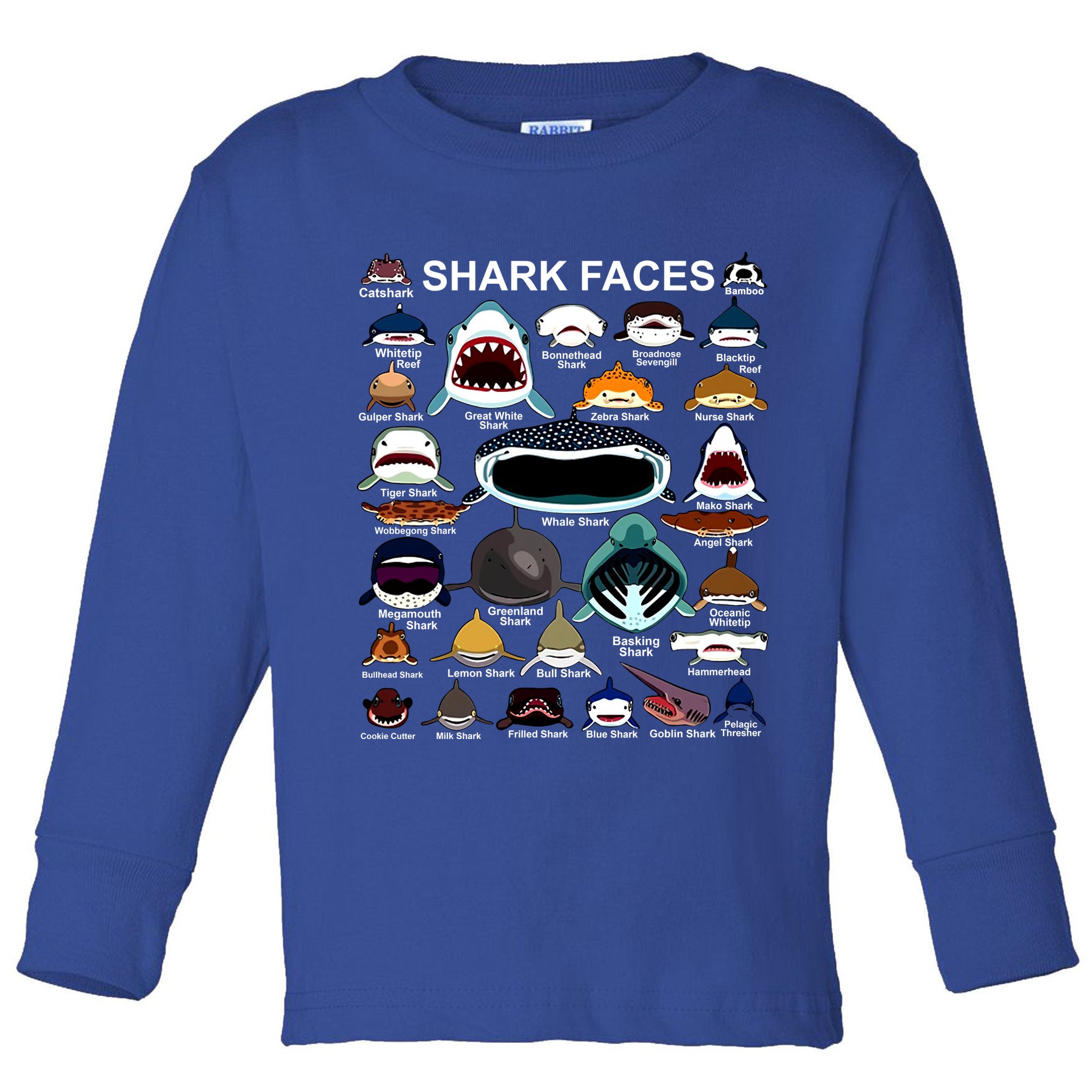 Shark Faces Of All Kinds Toddler Long Sleeve Shirt