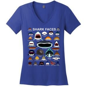 Shark Faces Of All Kinds Women's V-Neck T-Shirt