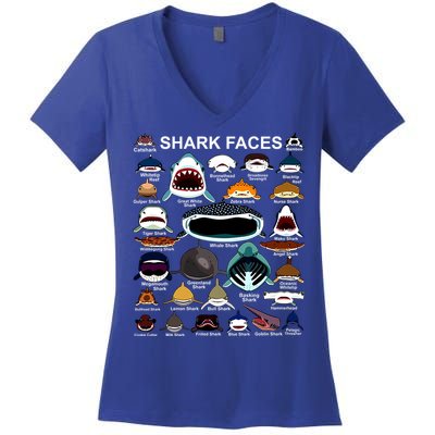 Shark Faces Of All Kinds Women's V-Neck T-Shirt