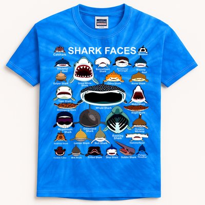Shark Faces Of All Kinds Kids Tie-Dye T-Shirt
