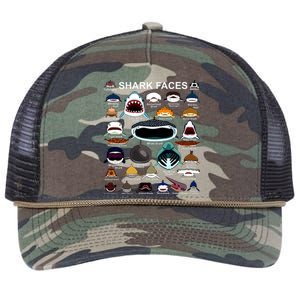 Shark Faces Of All Kinds Retro Rope Trucker Hat Cap