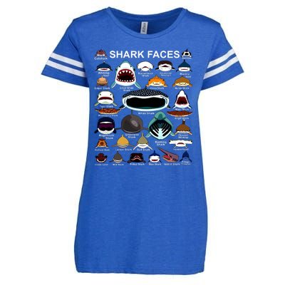 Shark Faces Of All Kinds Enza Ladies Jersey Football T-Shirt