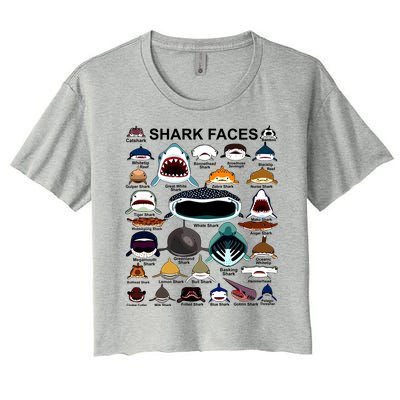 Shark Faces Of All Kinds Women's Crop Top Tee