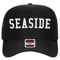 Seaside Florida Prep Block Lettering Vintage Style High Crown Mesh Back Trucker Hat