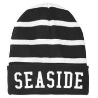 Seaside Florida Prep Block Lettering Vintage Style Striped Beanie with Solid Band