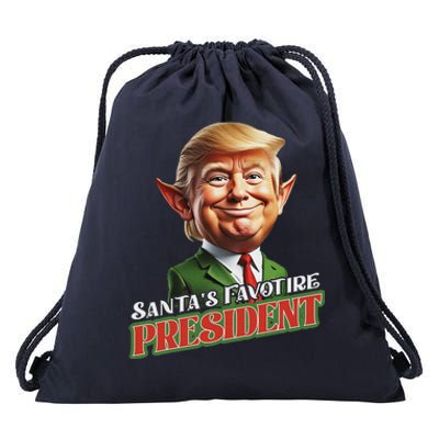 SantaS Favorite President Donald Trump Elf Christmas Maga Drawstring Bag