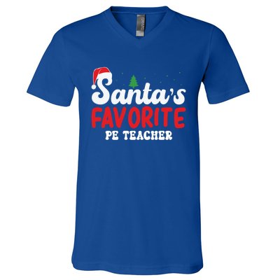 SantaS Favorite Pe Teacher Christmas Pajamas Gift V-Neck T-Shirt