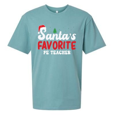 SantaS Favorite Pe Teacher Christmas Pajamas Gift Sueded Cloud Jersey T-Shirt