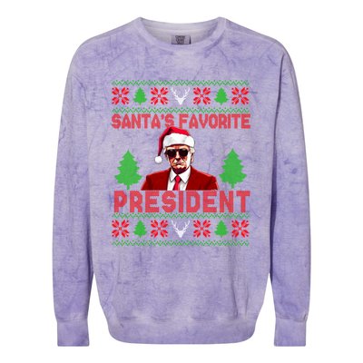 SantaS Favorite President Funny President Trump Ugly Gift Colorblast Crewneck Sweatshirt