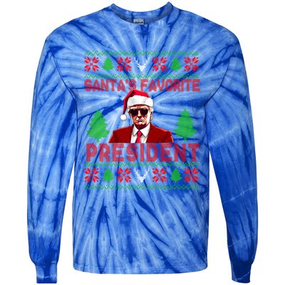 SantaS Favorite President Funny President Trump Ugly Gift Tie-Dye Long Sleeve Shirt