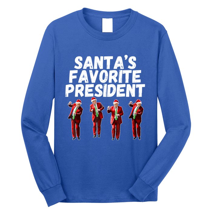 SantaS Favorite President Funny Trump Dance Santa Hat Gift Long Sleeve Shirt