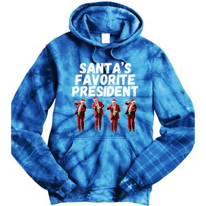 SantaS Favorite President Funny Trump Dance Santa Hat Gift Tie Dye Hoodie