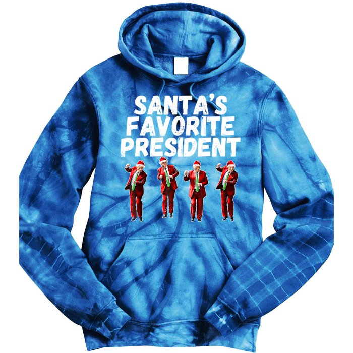 SantaS Favorite President Funny Trump Dance Santa Hat Gift Tie Dye Hoodie