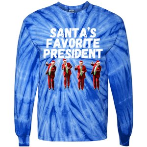 SantaS Favorite President Funny Trump Dance Santa Hat Gift Tie-Dye Long Sleeve Shirt