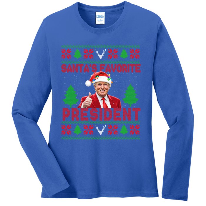 SantaS Favorite President Funny Trump Ugly Xmas Great Gift Ladies Long Sleeve Shirt