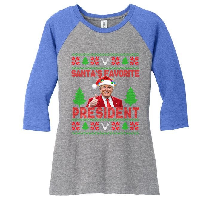 SantaS Favorite President Funny Trump Ugly Xmas Great Gift Women's Tri-Blend 3/4-Sleeve Raglan Shirt