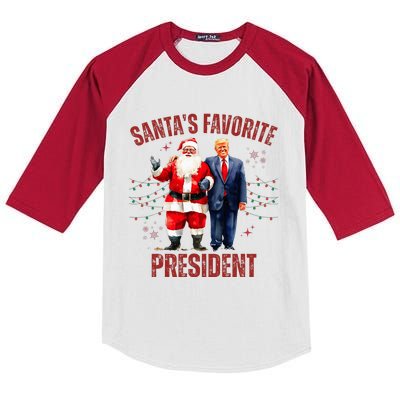 SantaS Favorite President Christmas Funny Trump Xmas Pajama Kids Colorblock Raglan Jersey