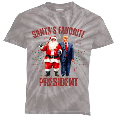 SantaS Favorite President Christmas Funny Trump Xmas Pajama Kids Tie-Dye T-Shirt