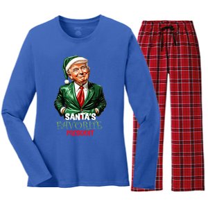 SantaS Favorite President Santa Elf Trump 2024 Christmas Gift Women's Long Sleeve Flannel Pajama Set 