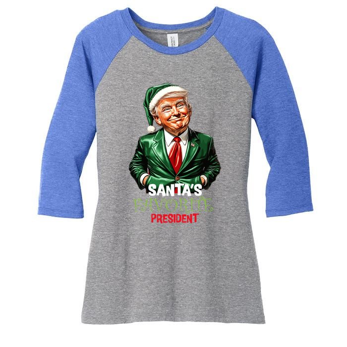 SantaS Favorite President Santa Elf Trump 2024 Christmas Gift Women's Tri-Blend 3/4-Sleeve Raglan Shirt