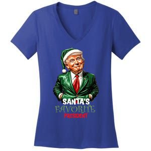 SantaS Favorite President Santa Elf Trump 2024 Christmas Gift Women's V-Neck T-Shirt