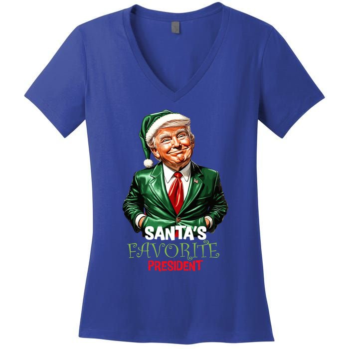 SantaS Favorite President Santa Elf Trump 2024 Christmas Gift Women's V-Neck T-Shirt