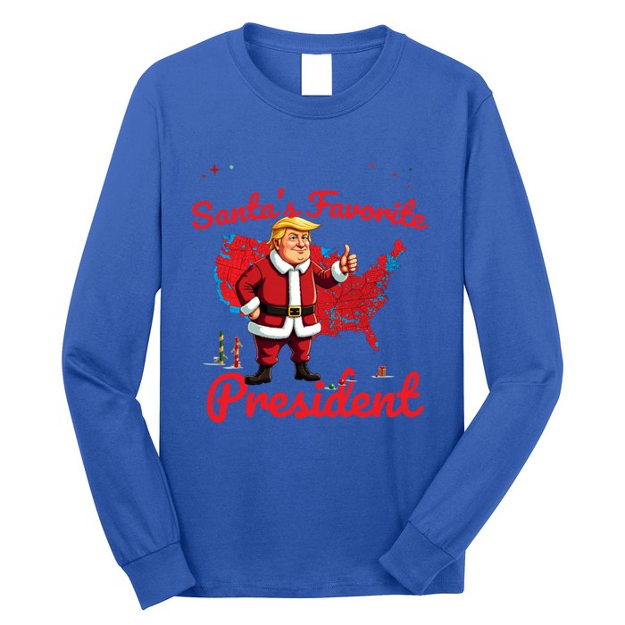 SantaS Favorite President Trump As Santa Results Map Funny Gift Long Sleeve Shirt