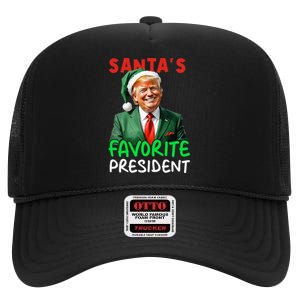 SantaS Favorite President Trump Christmas Santa Hat High Crown Mesh Back Trucker Hat