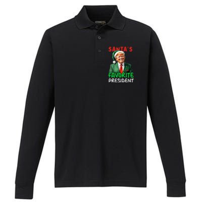 SantaS Favorite President Trump Christmas Santa Hat Performance Long Sleeve Polo