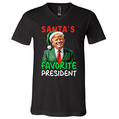 SantaS Favorite President Trump Christmas Santa Hat V-Neck T-Shirt