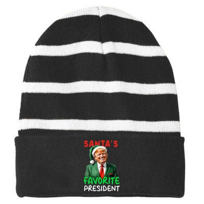 SantaS Favorite President Trump Christmas Santa Hat Striped Beanie with Solid Band