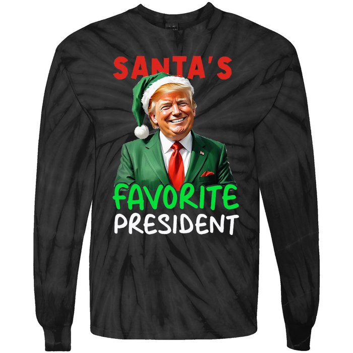 SantaS Favorite President Trump Christmas Santa Hat Tie-Dye Long Sleeve Shirt