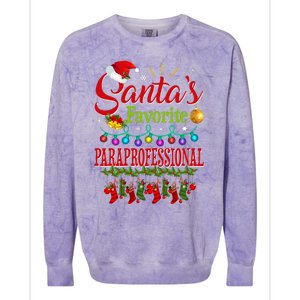 SantaS Favorite Paraprofessional Christmas Santa Hat Light Colorblast Crewneck Sweatshirt