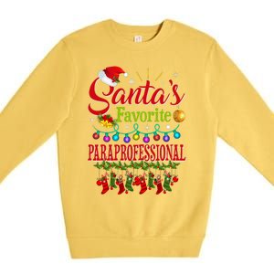 SantaS Favorite Paraprofessional Christmas Santa Hat Light Premium Crewneck Sweatshirt