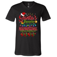 SantaS Favorite Paraprofessional Christmas Santa Hat Light V-Neck T-Shirt