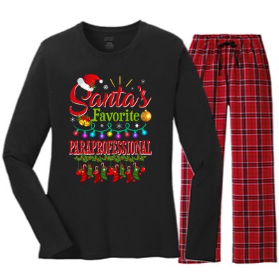 SantaS Favorite Paraprofessional Christmas Santa Hat Light Women's Long Sleeve Flannel Pajama Set 