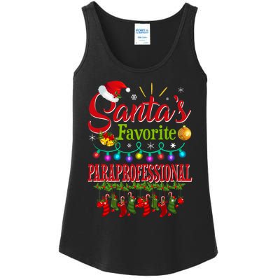 SantaS Favorite Paraprofessional Christmas Santa Hat Light Ladies Essential Tank