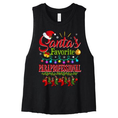 SantaS Favorite Paraprofessional Christmas Santa Hat Light Women's Racerback Cropped Tank