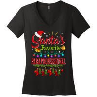 SantaS Favorite Paraprofessional Christmas Santa Hat Light Women's V-Neck T-Shirt